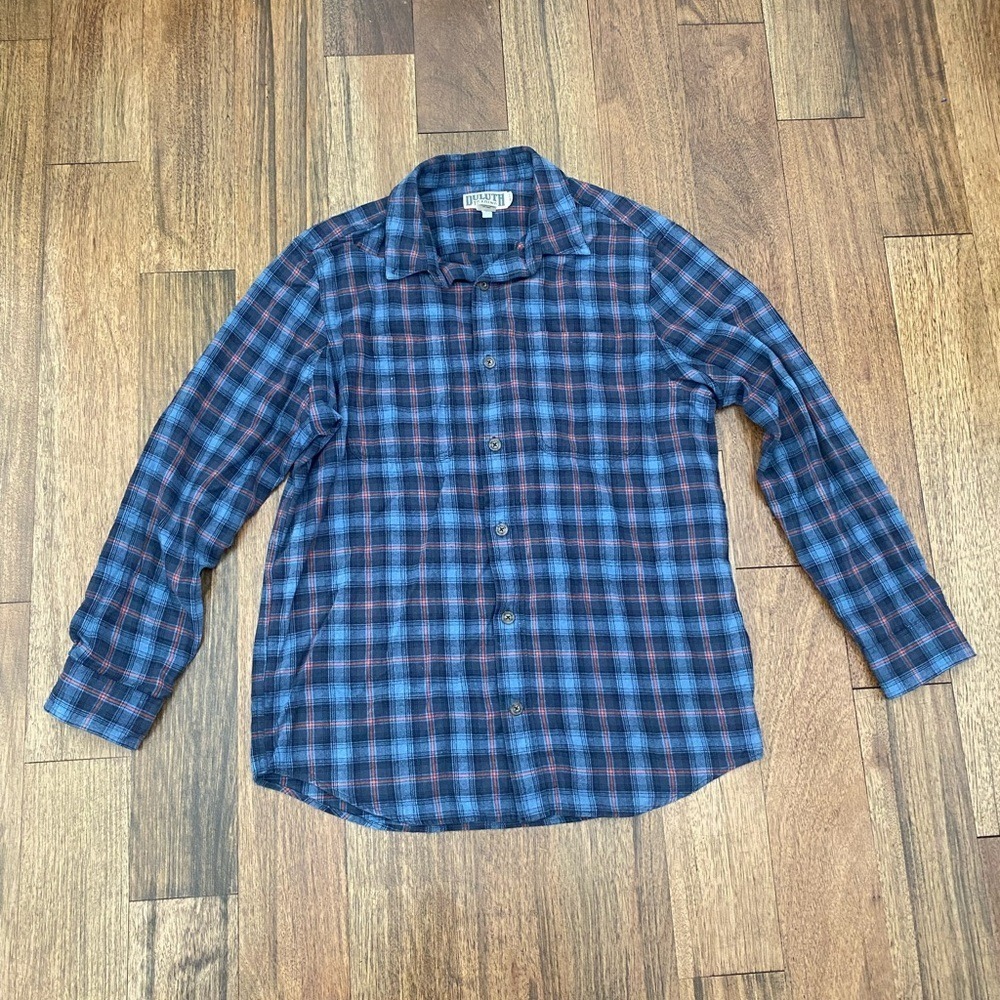 Duluth Trading Company Button Up Flannel Blue Slim Fit Shirt Mens Large